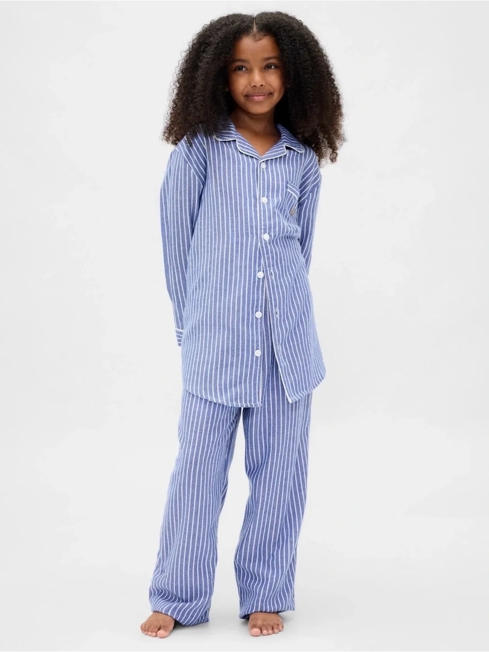 NWT Gap Kids Recycled Flannel PJ Blue Pinstripe Set Sz 14.